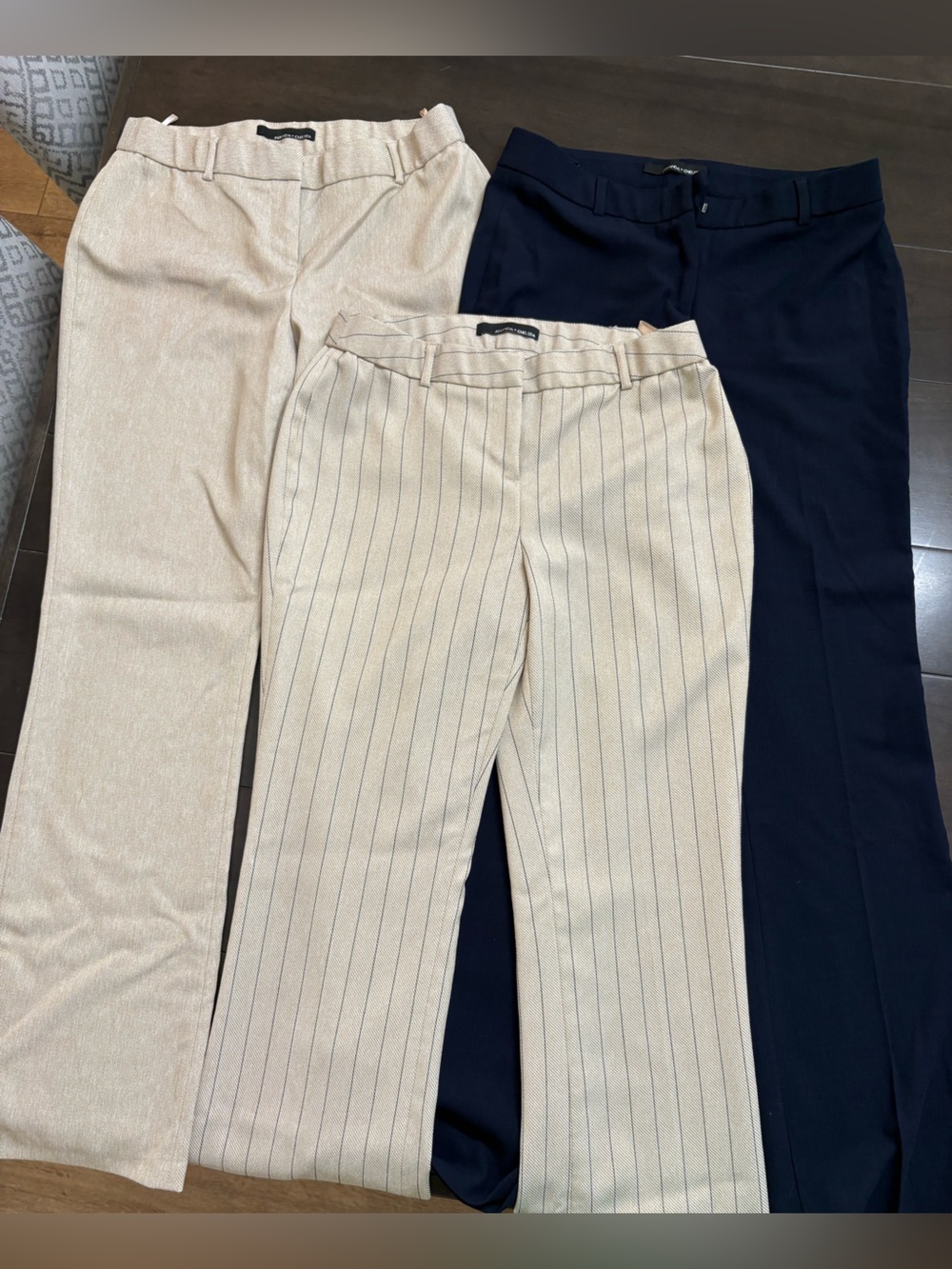 Amanda & Chelsea Cream Pinstripe and Navy Work Trousers Trio